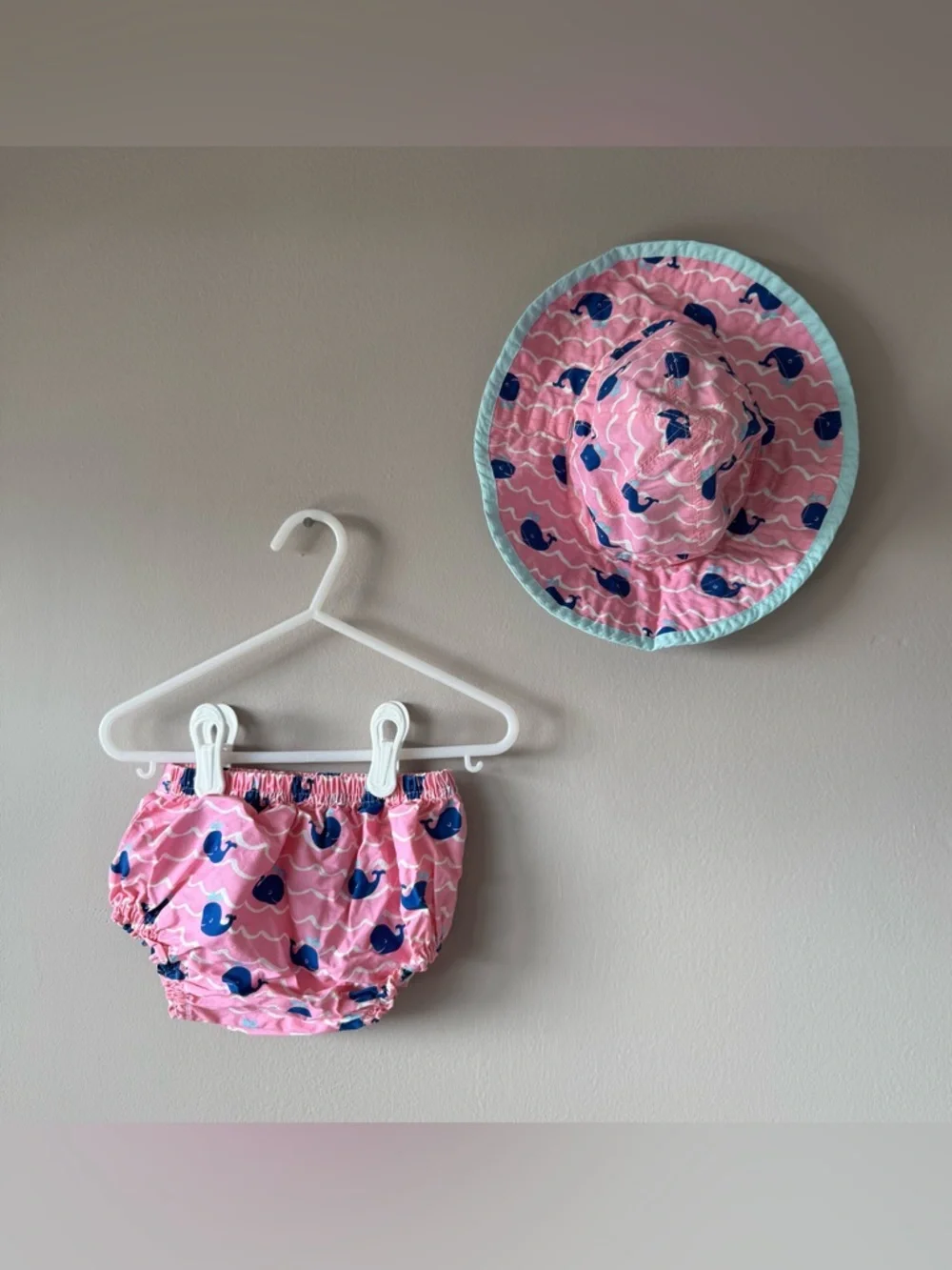 Pottery Barn Kids Whale Reversible Bucket Hat‎ Diaper Cover Set 12-24 Months